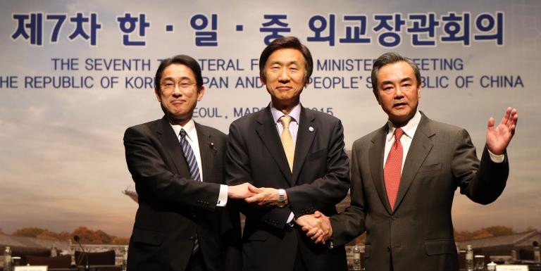 Fumio Kishida, Yun Byung-se, and Wang Yi