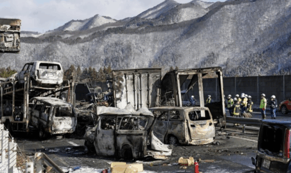 जापानमा ६७ वटा गाडी ठोक्किए, २ जनाको मृत्यु, २६ जना घाइते